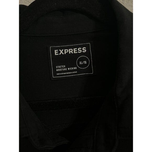 Mens Express Black Long Sleeve Button-Down Shirt XL With Stretch & Moisture Wick - Picture 3 of 7